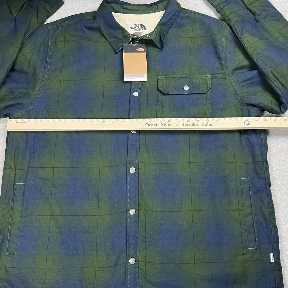 The North Face Mens 2XL Green Plaid Sherpa Lined Heavyweight Flannel Shirt